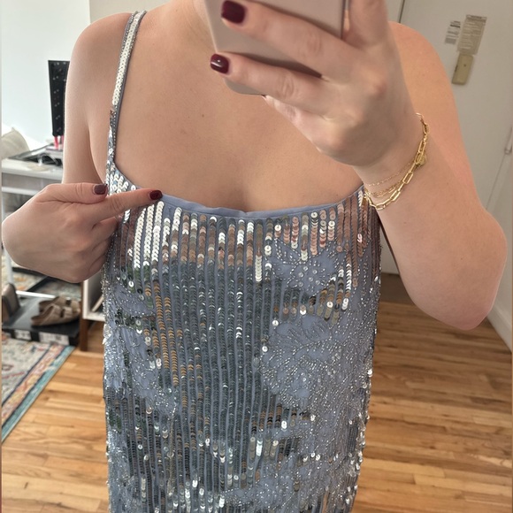 NWT ASOS Lavender, Silver Sequin Floral Midi w/ Faux Feather Hem Size 12 - Picture 6 of 16